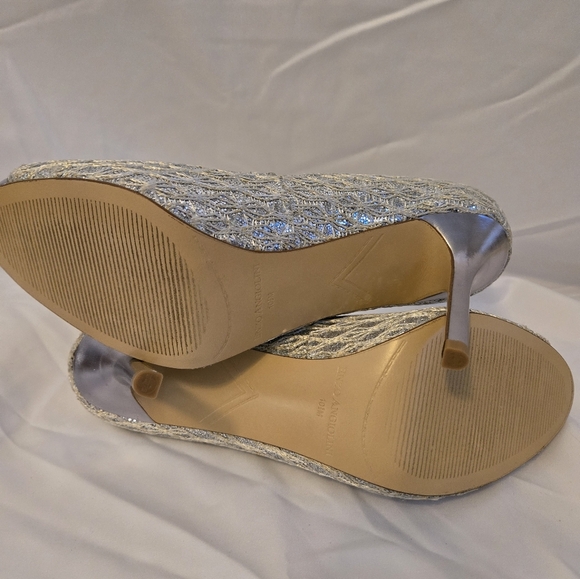 Enzo Angiolini Silver Sparkle Peep Toe Heels | Size 10.5 - Picture 6 of 8